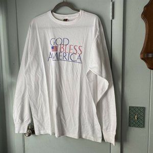 God Bless America Long SLeeve T Shirt Hanes XL White